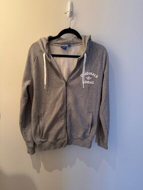 adidas Gray Hooded Zip Jacket with White Logo